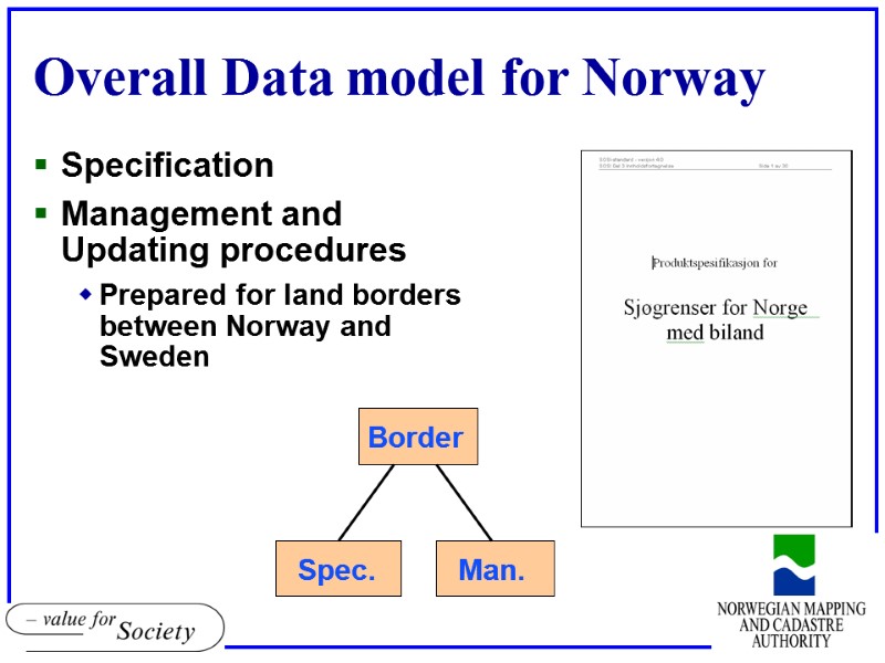 Overall Data model for Norway Specification Management and Updating procedures Prepared for land borders